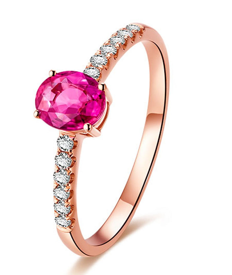 Classic 1 Carat Ruby and Moissanite Diamond Engagement Ring in Rose Gold