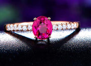 Classic 1 Carat Ruby and Moissanite Diamond Engagement Ring in Rose Gold