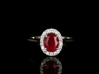 Classic 1 Carat Ruby and Moissanite Diamond Halo Engagement Ring in White Gold for Women
