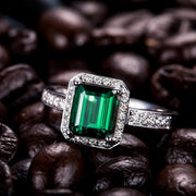 Classic 1.50 Carat Emerald and Moissanite Diamond Engagement Ring in White Gold