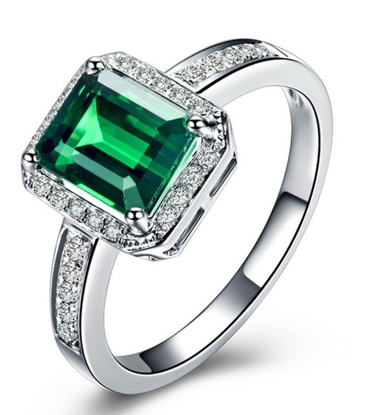 Classic 1.50 Carat Emerald and Moissanite Diamond Engagement Ring in White Gold