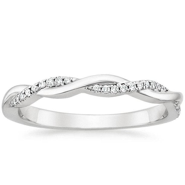 Limited Time Sale Infinity Curved Diamond Moissanite Wedding Ring Band in White Gold For Women on Sale