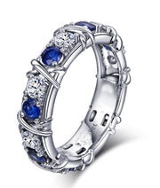 Designer 1 Carat alternating Moissanite Diamond and Sapphire Wedding Ring Band in White Gold