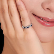 Designer 1 Carat alternating Moissanite Diamond and Sapphire Wedding Ring Band in White Gold