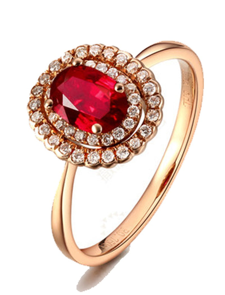 Double Halo 1 Carat Ruby and Moissanite Diamond Engagement Ring in Yellow Gold