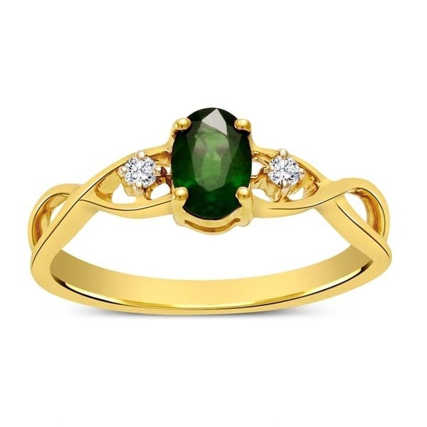 Luscious Emerald and Moissanite Diamond Infinity Ring Affordable Engagement Ring 1.10 Carat Moissanite Diamond on Yellow Gold