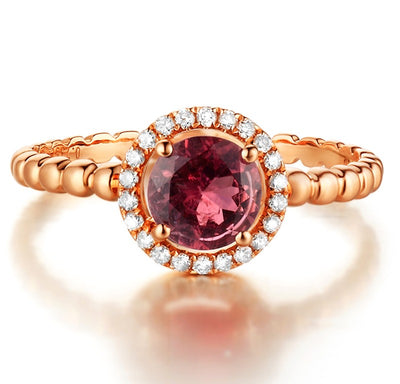 Excellent 1 Carat Ruby and Moissanite Diamond Engagement Ring in Rose Gold