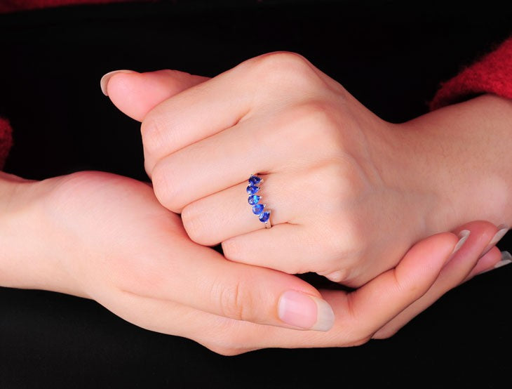 Exquisite Sapphire Moissanite Diamond Engagement Ring on 10k White Gold