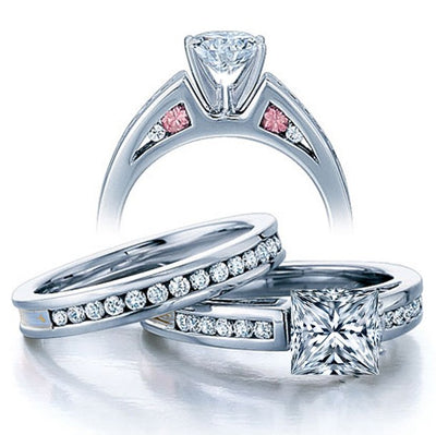Classic 2.50 Carat Princess cut Diamond and Moissanite Ring Bridal Set in10k White Gold