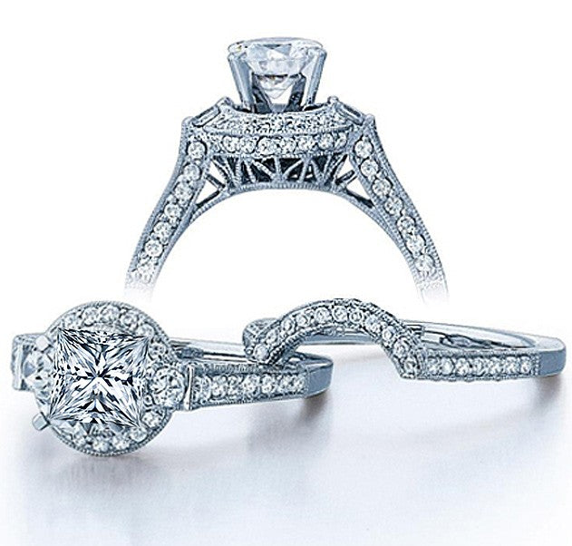 Moissanite Wedding Ring 2.50 Carat Princess cut Diamond Moissanite Ring Set in 10k White Gold