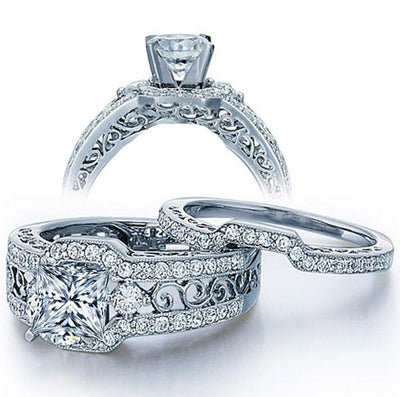 2.50 Carat Princess cut Moissanite Wedding Ring Set 