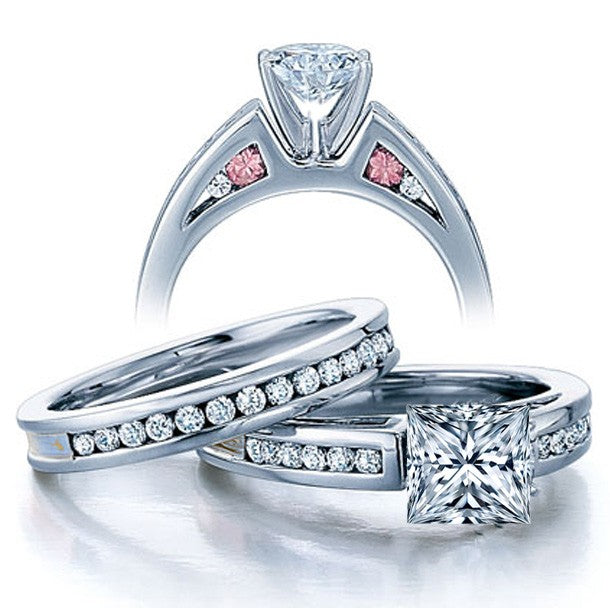 Classic 2.50 Carat Princess cut Diamond and Moissanite Ring Bridal Set in10k White Gold