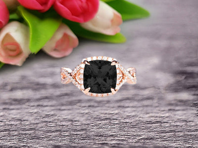 Staggering Looking Cushion Cut Black Diamond Moissanite Engagement Ring 10k Rose Gold Halo Wedding Ring Anniversary Promise Surprisingly Ring