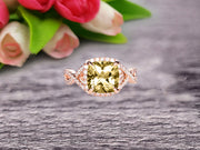 Staggering Looking Cushion Cut Champagne Diamond Moissanite Engagement Ring 10k Rose Gold Halo Wedding Ring Anniversary Promise Surprisingly Ring