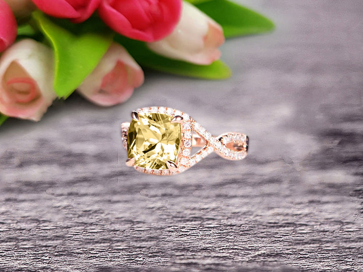 Staggering Looking Cushion Cut Champagne Diamond Moissanite Engagement Ring 10k Rose Gold Halo Wedding Ring Anniversary Promise Surprisingly Ring