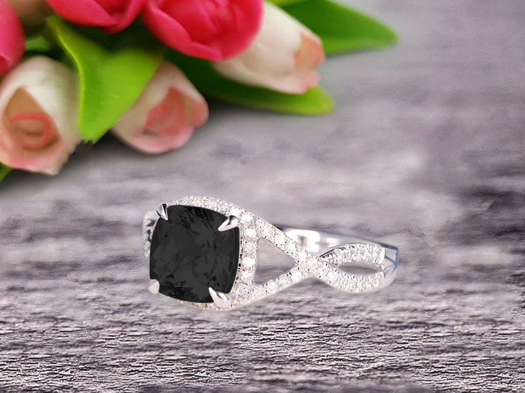 Staggering Looking Cushion Cut Black Diamond Moissanite Engagement Ring 10k Rose Gold Halo Wedding Ring Anniversary Promise Surprisingly Ring