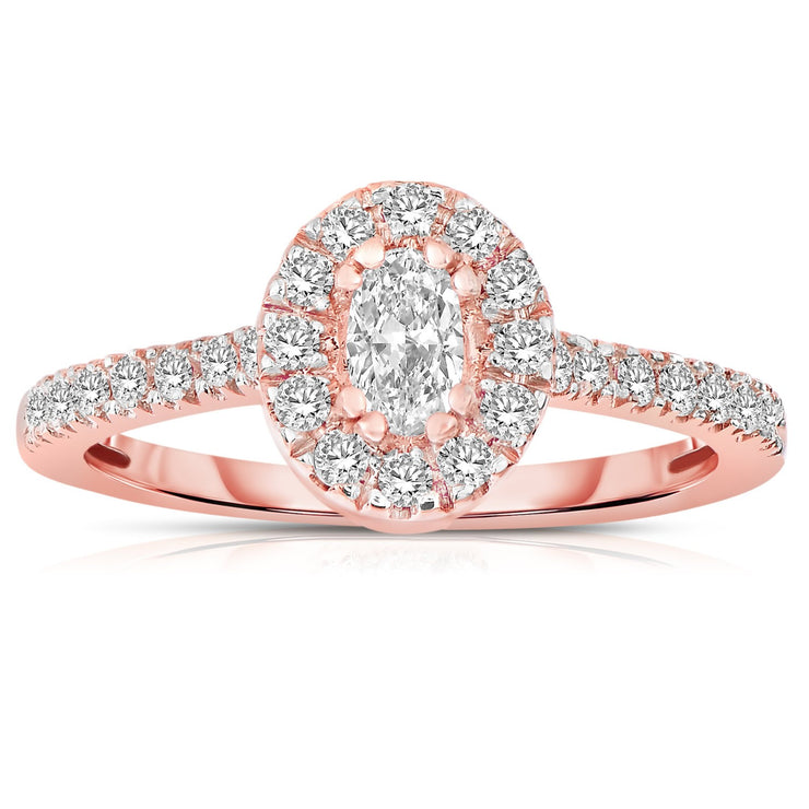 Halo Diamond and Moissanite Engagement Ring 1.50 Carat Oval cut Moissanite in Rose Gold