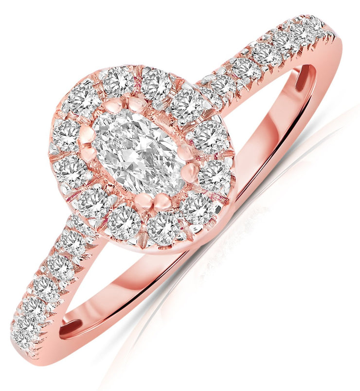 Halo Diamond and Moissanite Engagement Ring 1.50 Carat Oval cut Moissanite in Rose Gold