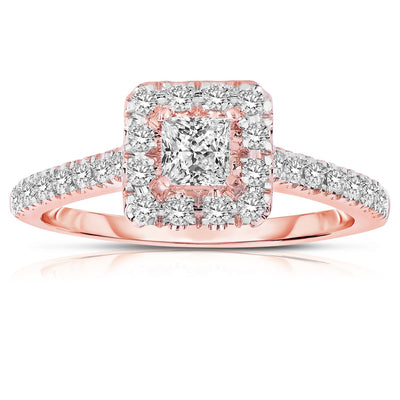 Halo Diamond and Moissanite Engagement Ring 1.50 Carat Princess cut in Rose Gold