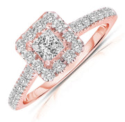 Halo Diamond and Moissanite Engagement Ring 1.50 Carat Princess cut 