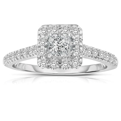 1.50 Carat Princess cut Halo Diamond Moissanite Engagement Ring in White Gold