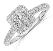1.50 Carat Princess cut Halo Diamond Moissanite Engagement Ring 