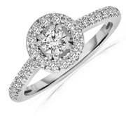 Halo Diamond Moissanite Engagement Ring 1.50 Carat Round cut Moissanite in White Gold