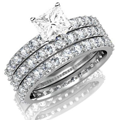 Huge 3 Carat Trio Diamond and Moissanite Wedding Bridal Set on Closeout Sale Limited Time