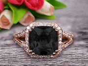 1.50 Carat Natural Black Diamond Moissanite Engagement Ring On 10k Rose Gold Anniversary Ring HALO Cushion Black Diamond Moissanite