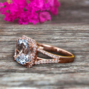 1.50 Carat Natural Aquamarine Engagement Ring On 10k Rose Gold Anniversary Ring HALO Cushion Aquamarine