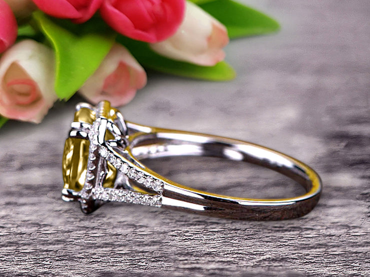 Cushion Cut 10k White Gold 1.50 Carat Champagne Diamond Moissanite Engagement Ring Anniversary Ring HALO