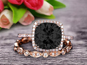 1.75 carat Classic Cushion Black Diamond Moissanite Diamond wedding Bands Engagement Ring on 10k Rose Gold