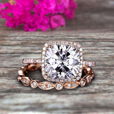1.75 carat Classic Cushion Moissanite Diamond wedding Bands Engagement Ring on 10k Rose Gold