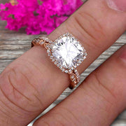 1.75 carat Classic Cushion Moissanite Diamond wedding Bands Engagement Ring on 10k Rose Gold