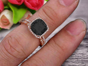 1.75 carat Classic Cushion Black Diamond Moissanite Diamond wedding Bands Engagement Ring on 10k Rose Gold