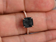 Cushion Cut 1.50 Carat Black Diamond Moissanite Engagement Ring Rose Gold 10k Basket Design Claw Prong Art Deco
