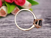 Cushion Cut 1.50 Carat Black Diamond Moissanite Engagement Ring Rose Gold 10k Basket Design Claw Prong Art Deco