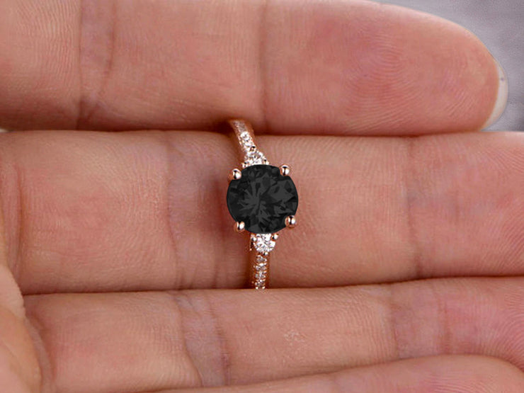 Black Diamond Moissanite Engagement Ring With Solid 10k Rose Gold Promise Ring Round Cut 1.25 Carat Art Deco