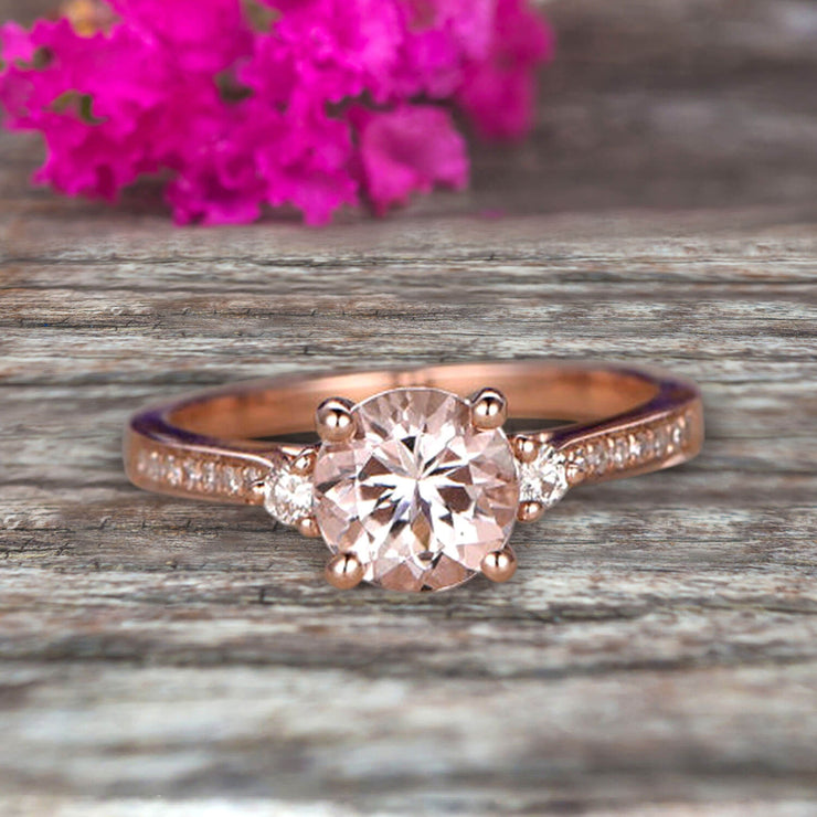 Morganite Engagement Ring With Solid 10k Rose Gold Promise Ring Round Cut 1.25 Carat Art Deco