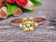 Champagne Diamond Moissanite Engagement Ring With Solid 10k Rose Gold Promise Ring Round Cut 1.25 Carat Art Deco