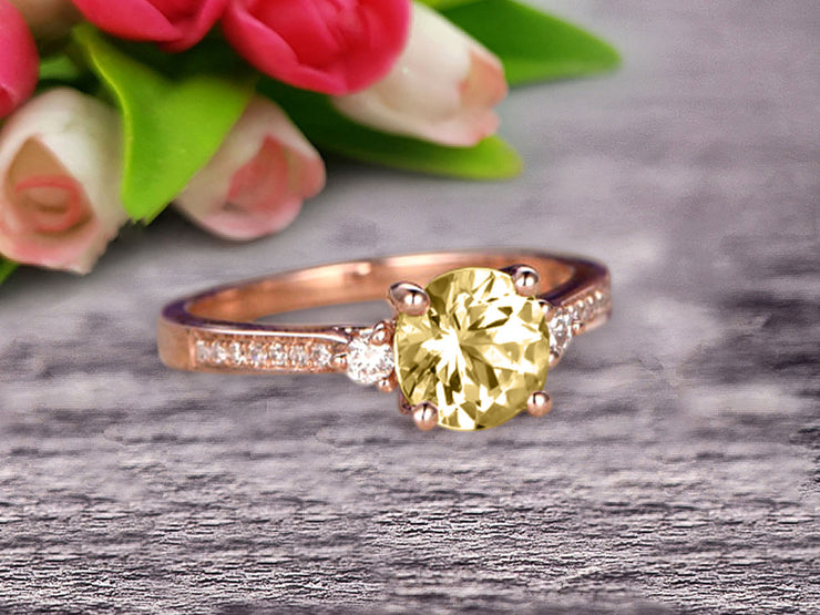 Champagne Diamond Moissanite Engagement Ring With Solid 10k Rose Gold Promise Ring Round Cut 1.25 Carat Art Deco