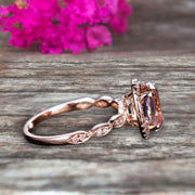 Oval Cut 1.50 Carat Morganite Engagement Ring Solid 10k Rose Gold Moissanite Halo Anniversary Ring