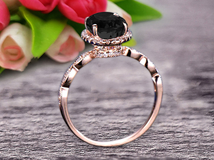 Oval Cut 1.50 Carat Black Diamond Moissanite Engagement Ring Solid 10k Rose Gold Black Diamond Moissanite Halo Anniversary Ring
