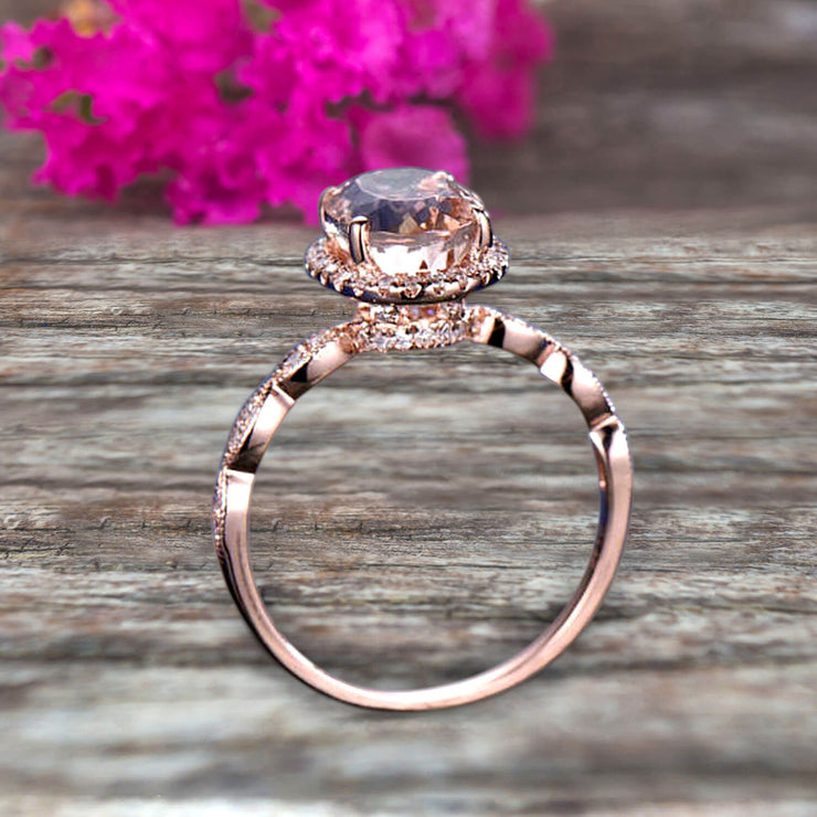 Oval Cut 1.50 Carat Morganite Engagement Ring Solid 10k Rose Gold Moissanite Halo Anniversary Ring