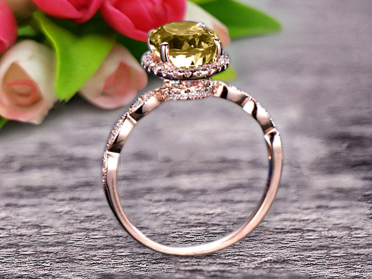 Oval Cut 1.50 Carat Champagne Diamond Moissanite Engagement Ring Solid 10k Rose Gold Champagne Diamond Moissanite Halo Anniversary Ring