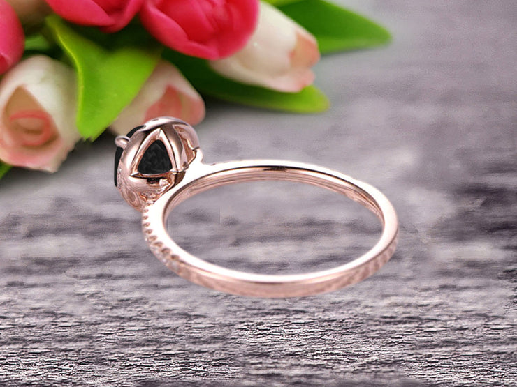 Round Cut Gem Stone Pink Black Diamond Moissanite Engagement Ring On10k Rose Gold Wedding Ring Art Deco Personalized for Brides