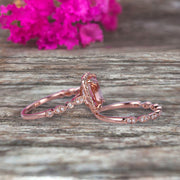 Bridal Set Cushion Cut Morganite Engagement Ring Set On 10k Rose Gold Art Deco Style Anniversary Gift
