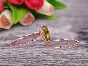 Bridal Set Cushion Cut Champagne Diamond Moissanite Engagement Ring Set On 10k Rose Gold Art Deco Style Anniversary Gift