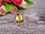 Bridal Set Cushion Cut Champagne Diamond Moissanite Engagement Ring Set On 10k Rose Gold Art Deco Style Anniversary Gift