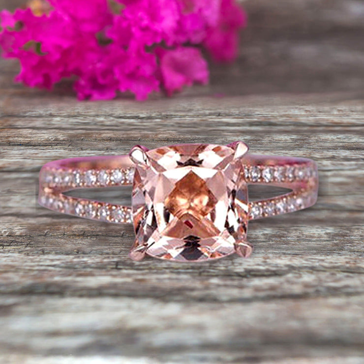 Cushion Cut 1.25 Carat Morganite Engagement Ring Promise Ring 10k Rose Gold Stacking Band Art Deco Anniversary Gift